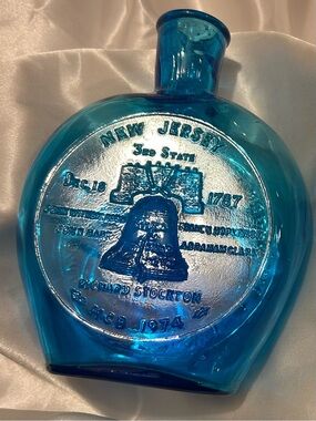 Clevenger Bros. Traditional Bright Blue Bicentennial New Jersey Glass Flask